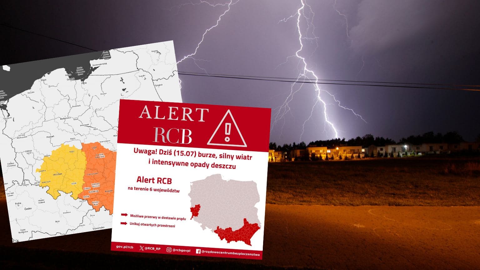 Burze, grad i silny wiatr. IMGW wydało ostrzeżenia. Rozesłano też alert RCB