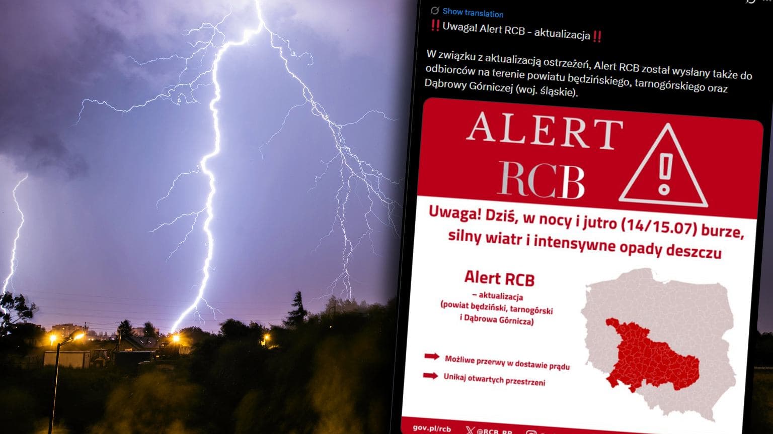 Nadciągają burze. Możliwe podtopienia i przerwy w dostawach prądu. Alerty RCB i IMGW