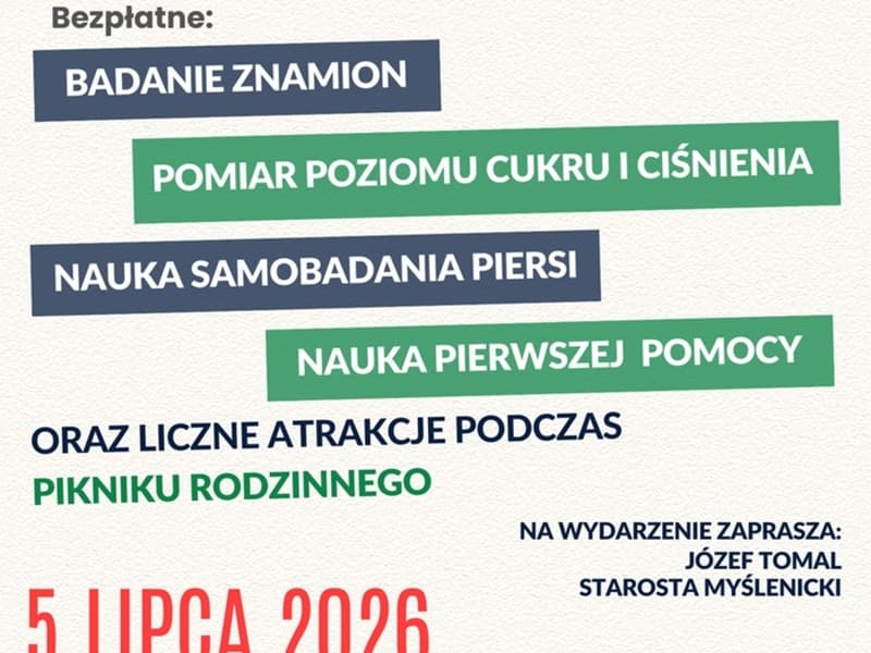 od 15:00 do 18:00 Przystanek Zdrowie z Powiatem Myślenickim