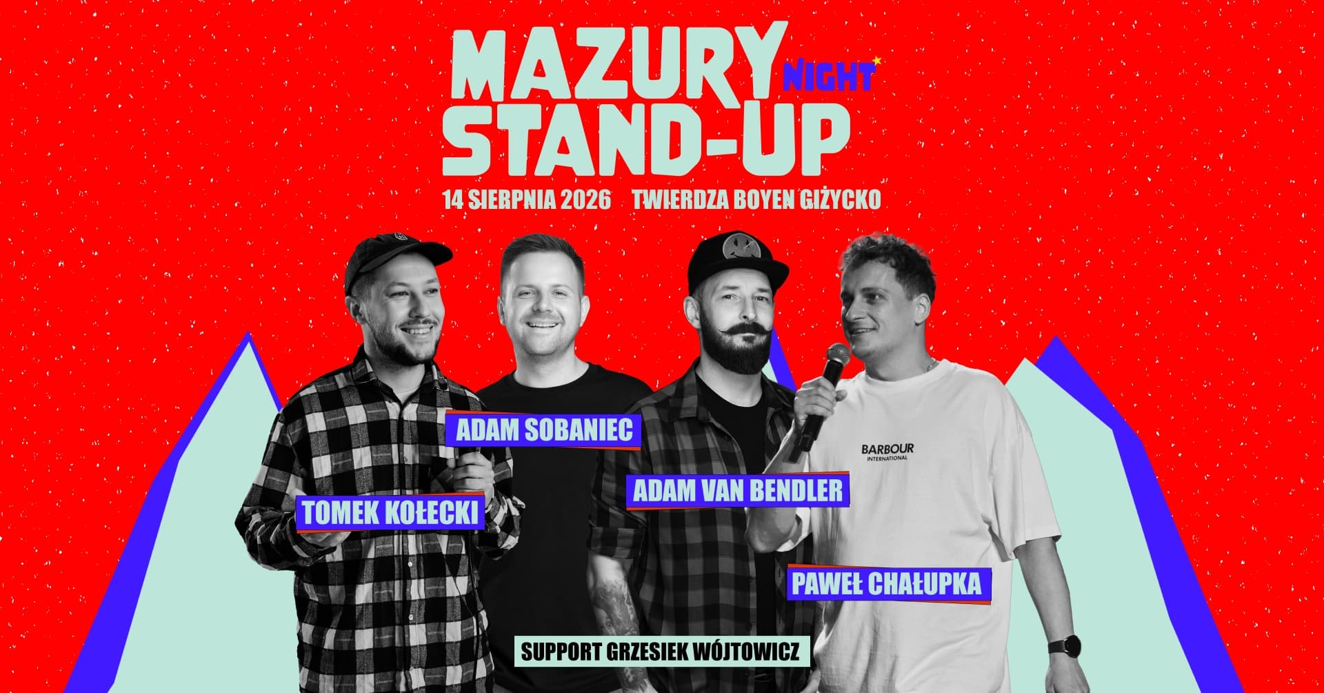 Mazury Stand-Up Night w Giżycku 2026. Wieczór stand-upu w Twierdzy Boyen📅 14 sierpnia 2026📍 Amfiteatr Twierdzy Boyen