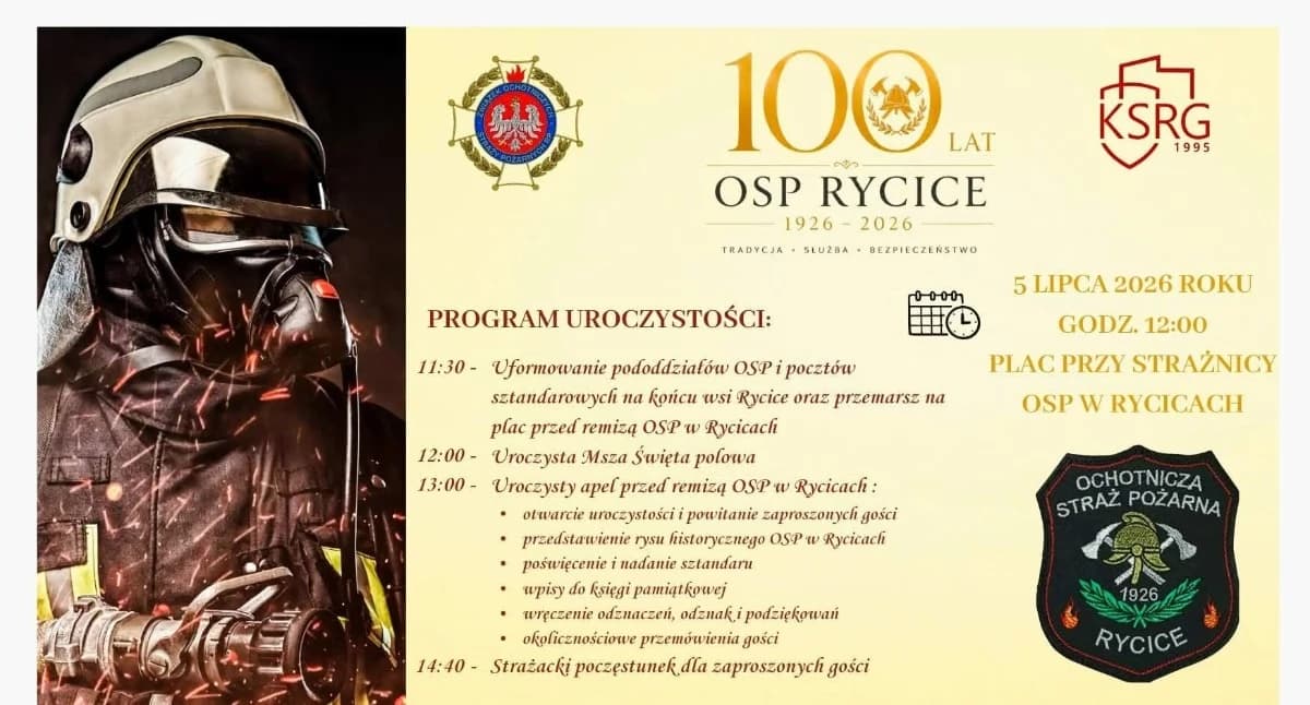 OSP Rycice świętuje 100-lecie istnienia. Wyjątkowy jubileusz już 5 lipca