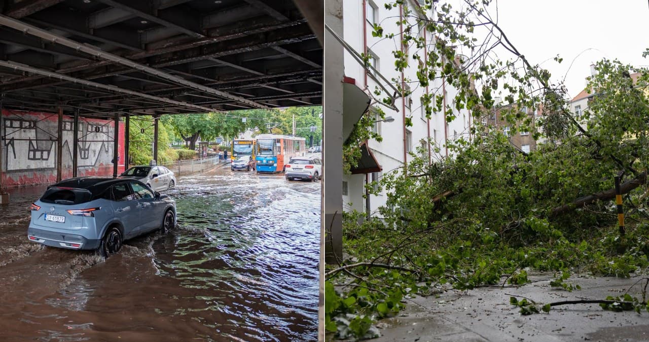Gwałtowne burze nad Wrocławiem. Zalane tunele, zmiażdżone samochody