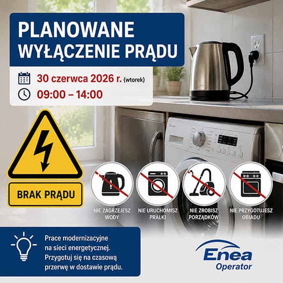 Planowane wyłączenie prądu w Wapnicy. Mieszkańcy części ul. Turkusowej muszą przygotować się na przerwę