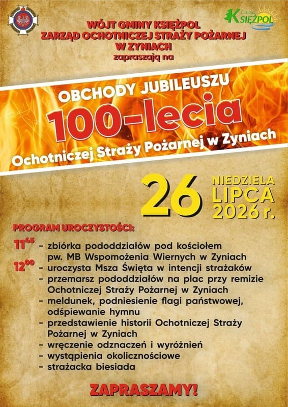 26.07 niedziela100-lecie Ochotniczej Straży Pożarnej w Zyniach