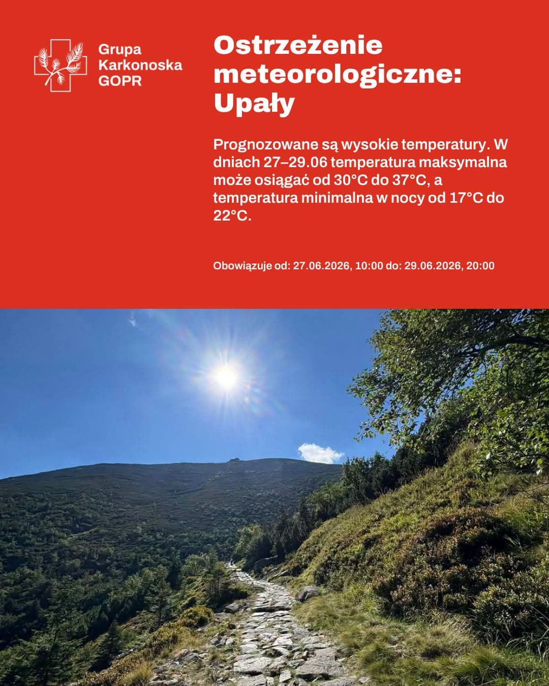 Ekstremalny upał w Karkonoszach! GOPR i IMGW ostrzegają: Nawet 37°C w cieniu i tropikalne noce [PORADNIK]