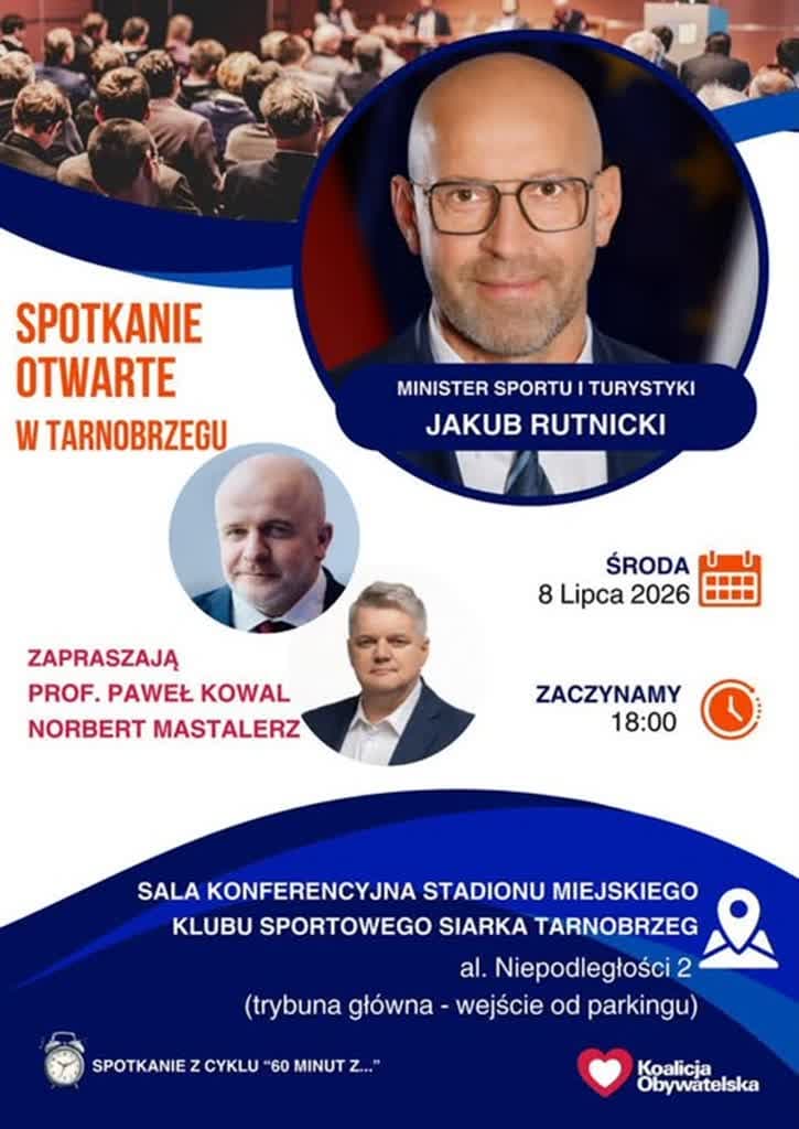 Tarnobrzeg. Otwarte spotkanie z ministrem sportu Jakubem Rutnickim