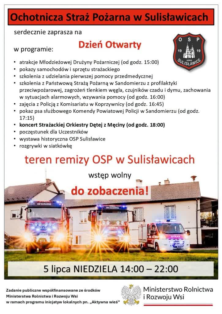 Sulisławice: W niedzielę dzień otwarty OSP Sulisławice
