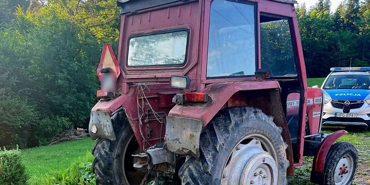 Kompletnie pijany zabrał ciągnik i ruszył w stronę Nowego Sącza. Miał ponad 3 promile i sądowy zakaz