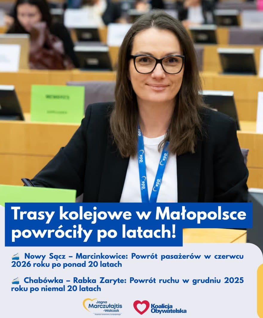 Znikają „białe plamy” na mapie transportowej kraju. W Małopolsce przywrócono ruch pasażerski na kluczowych liniach, które przez lata pozostawały nieczynne lub całkowicie rozebrane: 🔹 Nowy Sącz – Marcinkowice: Powrót pasażerów po ponad 20 latach (czerwiec 2026 r.). 🔹Chabówka