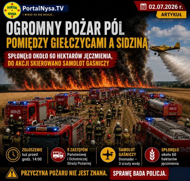 Ogromny pożar pól. Spłonęło około 60 hektarów jęczmienia, do akcji skierowano samolot gaśniczy
