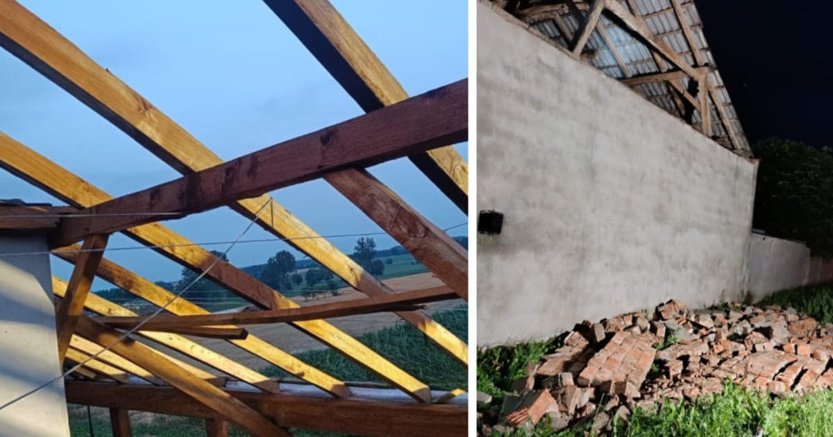 Zerwane dachy i powalone ściany - Silne uderzenie nawałnicy w gminie Krzywiń!