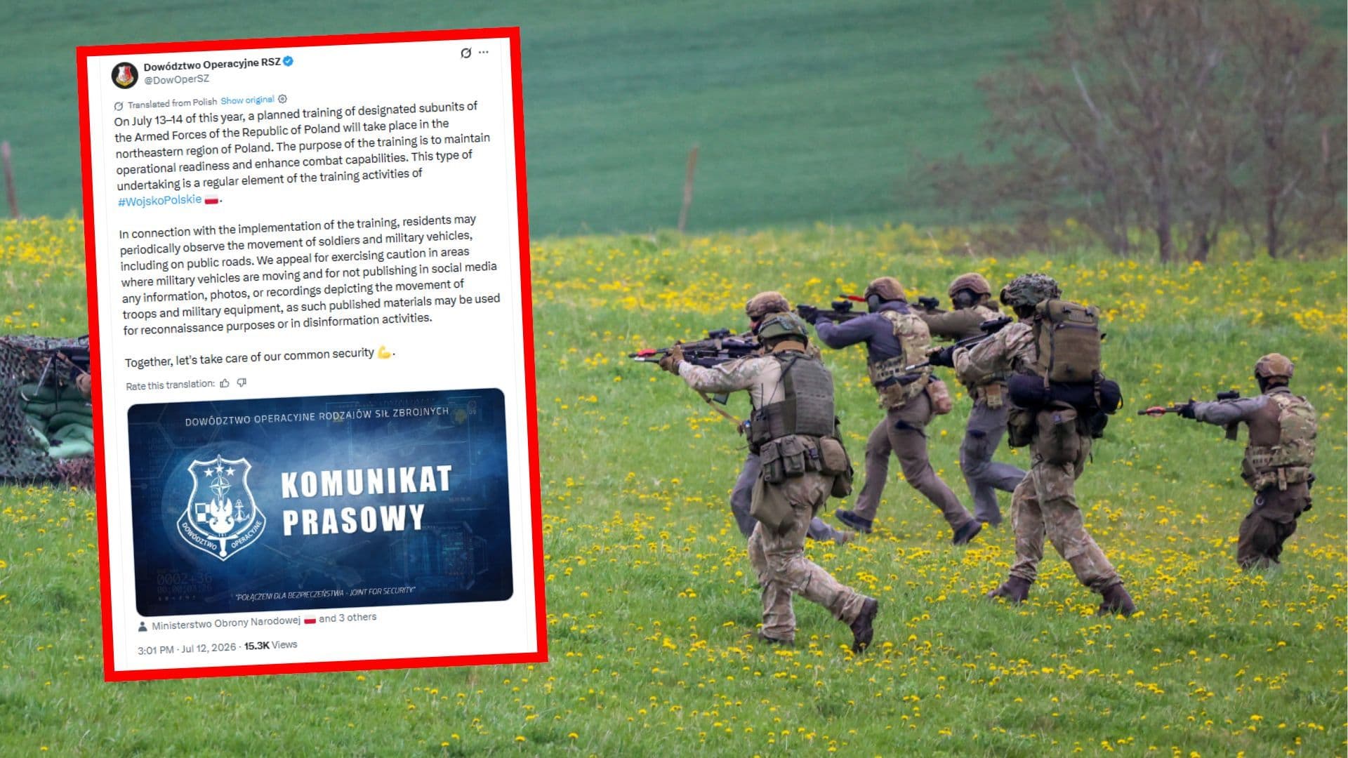Dowództwo Operacyjne wydało ważny komunikat. Jest pilny apel do mieszkańców