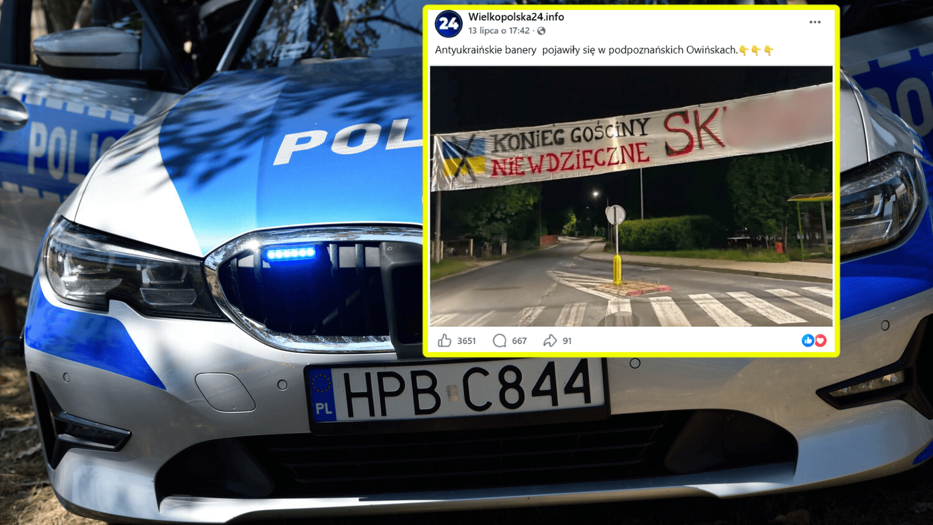 Antyukraińskie banery w Owińskach. Policja zatrzymała dwóch mężczyzn
