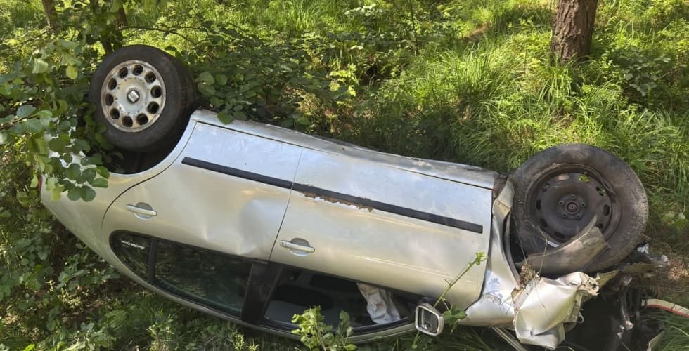 27- latce wybiegło przed maskę zwierzę. Auto dachowało