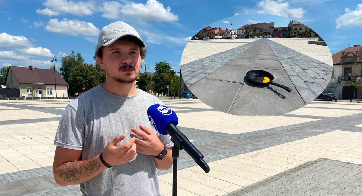 Usmażył jajecznicę na zabetonowanym Rynku II w Łęcznej. Pokaże to TVN (ZDJĘCIA)