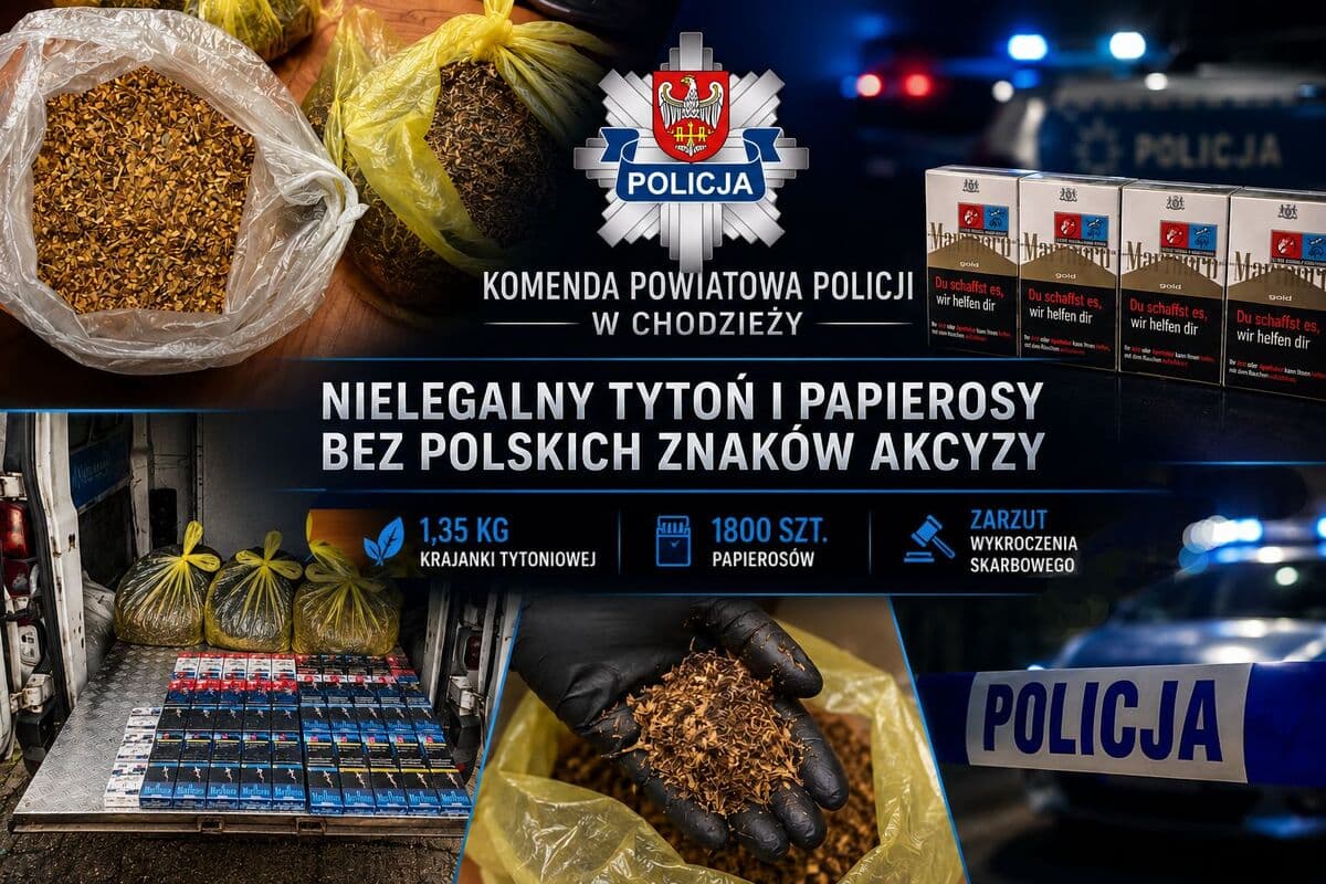 NIELEGALNY TYTOŃ I PAPIEROSY BEZ AKCYZY. 66- LATEK ZATRZYMANY PRZEZ CHODZIESKICH POLICJANTÓW