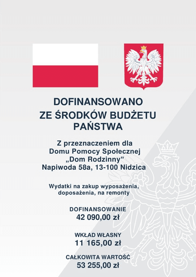 Dofinansowanie dla Domu Pomocy Społecznej „Dom Rodzinny” w Napiwodzie