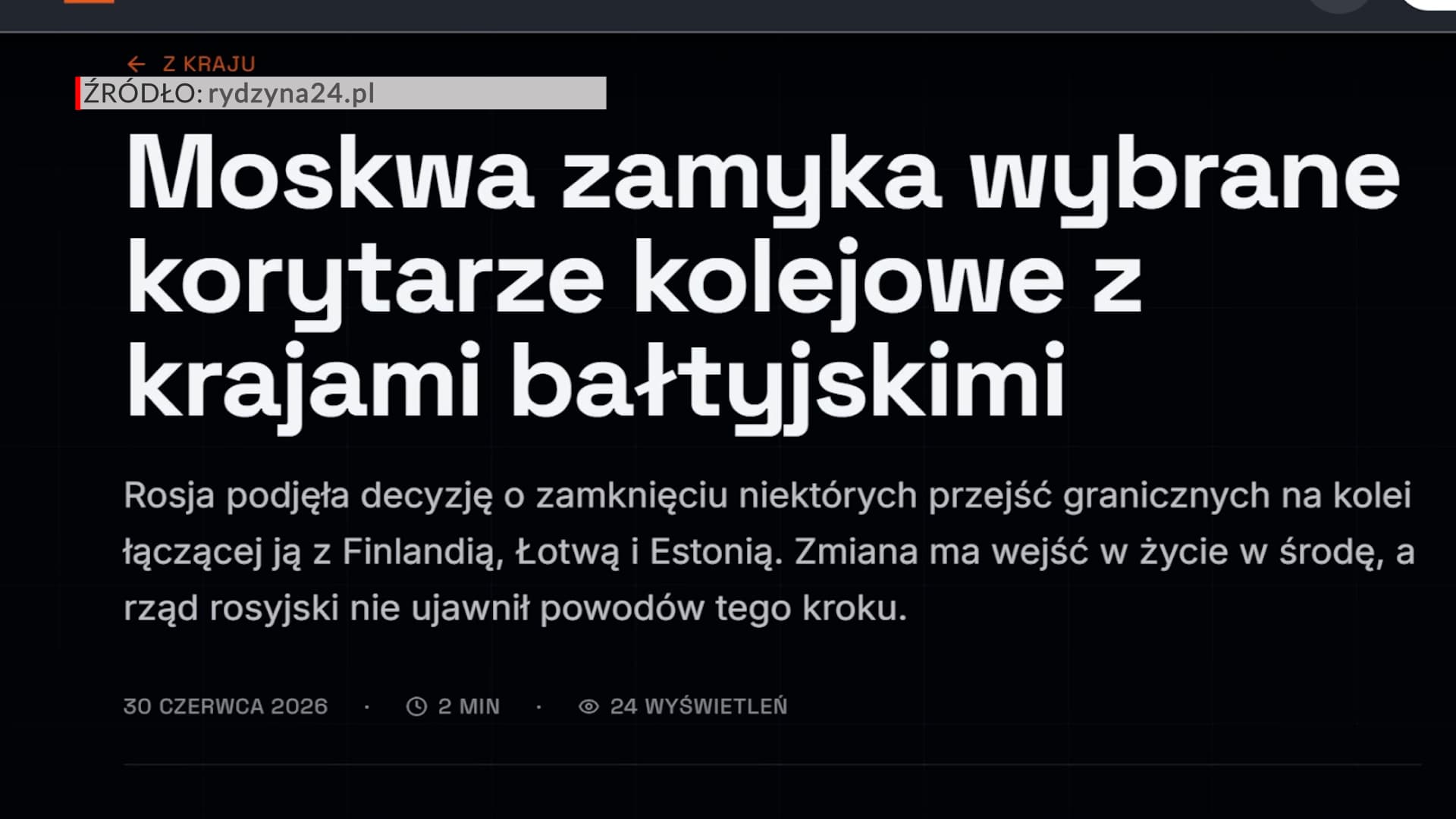 | KrajRosja zamyka kolejowe przejścia z państwami NATO