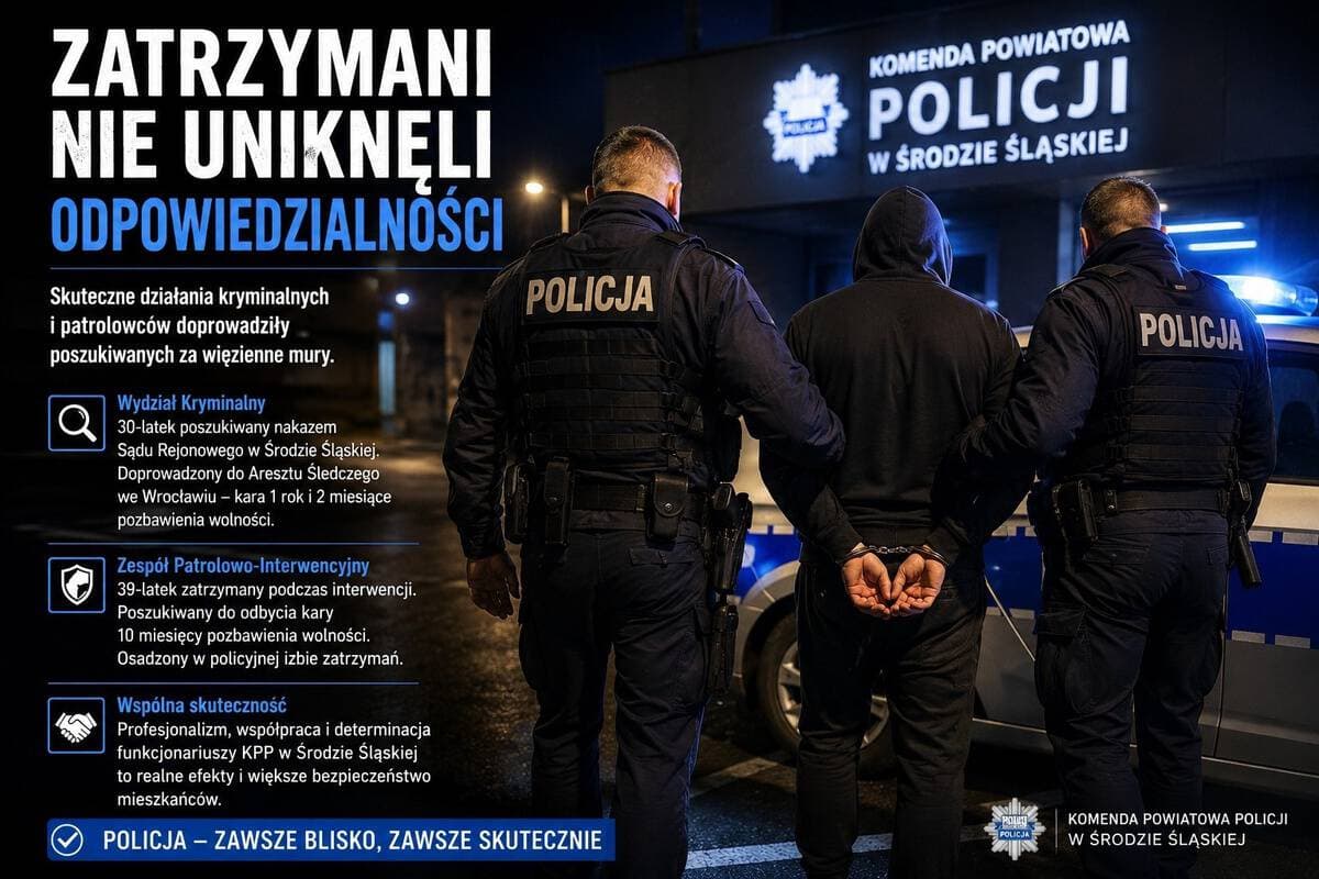 Nie ukryli się przed policją. Dwóch poszukiwanych zatrzymanych w powiecie średzkim