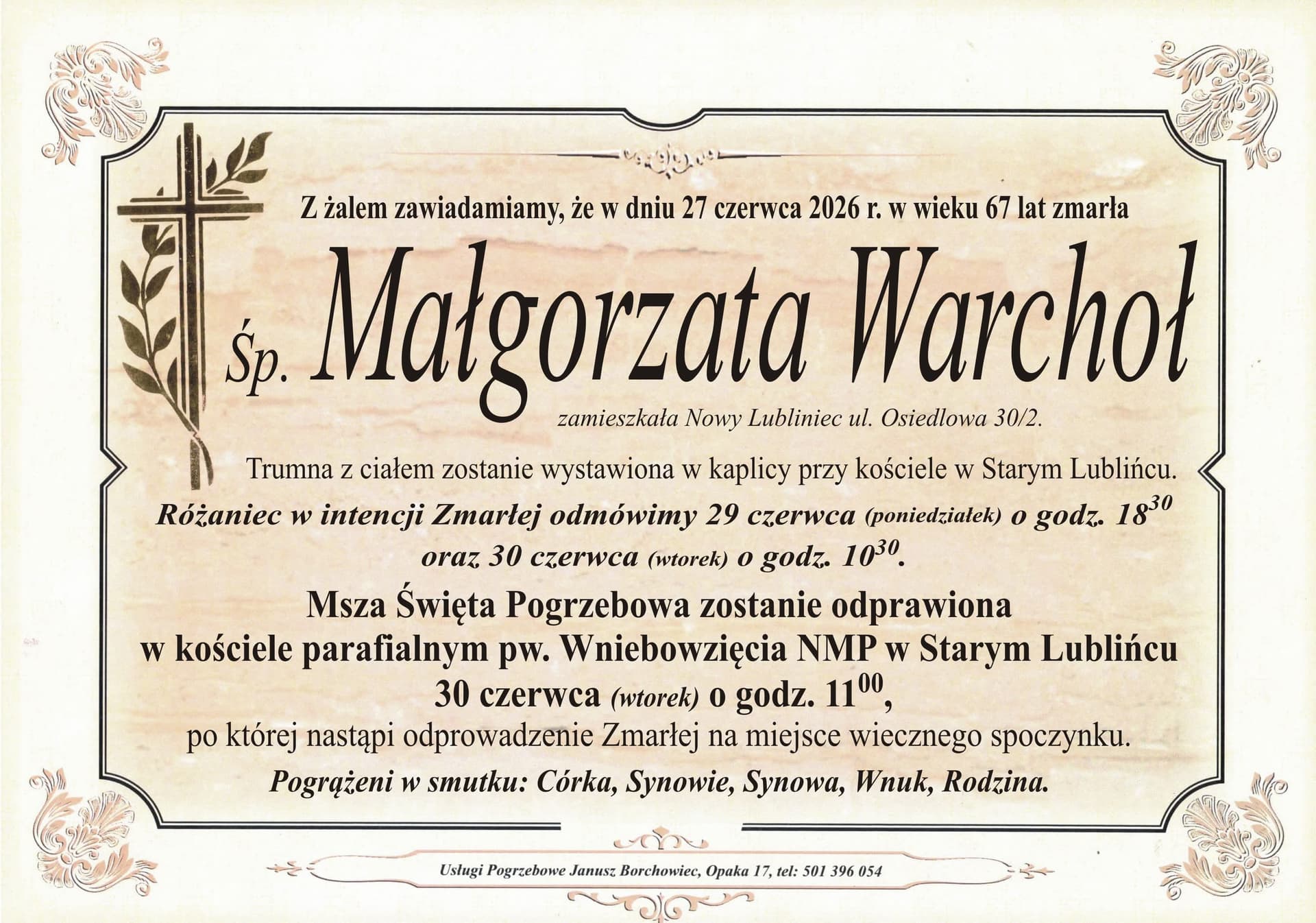 Zmarła Małgorzata Warchoł [67 lat]