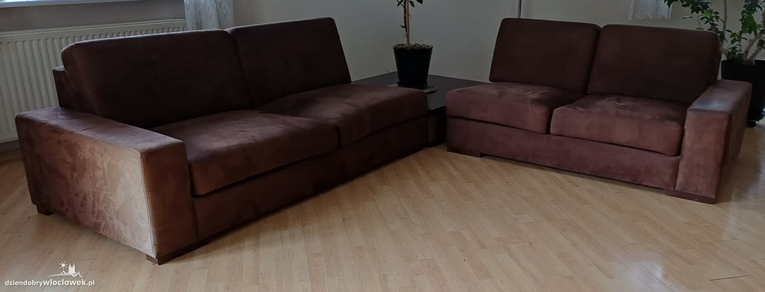 0komplet nowoczesnych kanap w kolorze brązowym