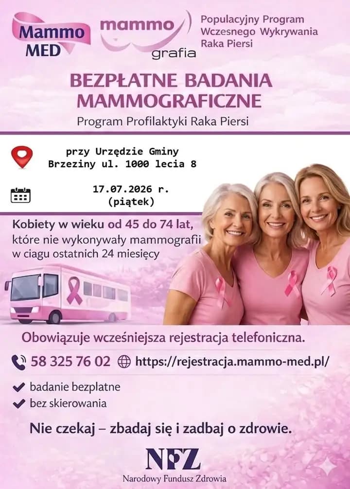 Bezpłatne badania mammograficzne w Brzezinach