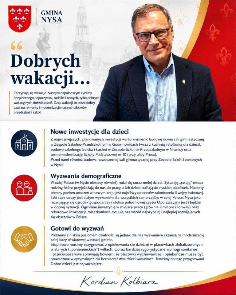 Felieton Burmistrza Nysy: „Dobrych wakacji…
