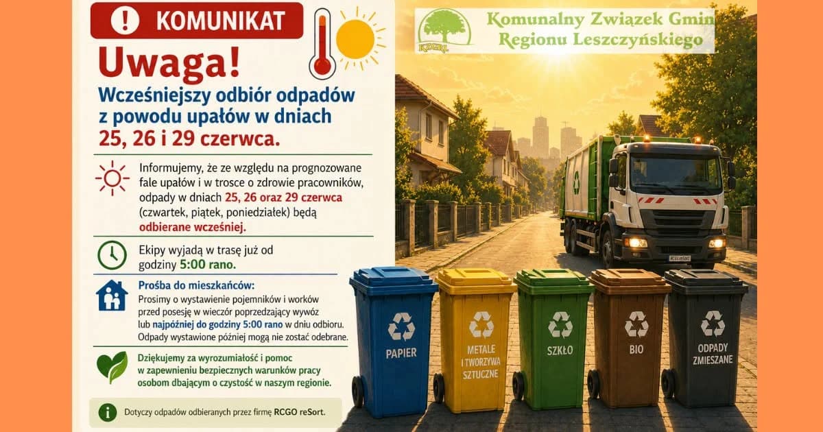 WiadomościOdbiór odpadów od 5:00 rano – zmiany z powodu upałów1 MIN · 7 WYŚWIETLEŃ