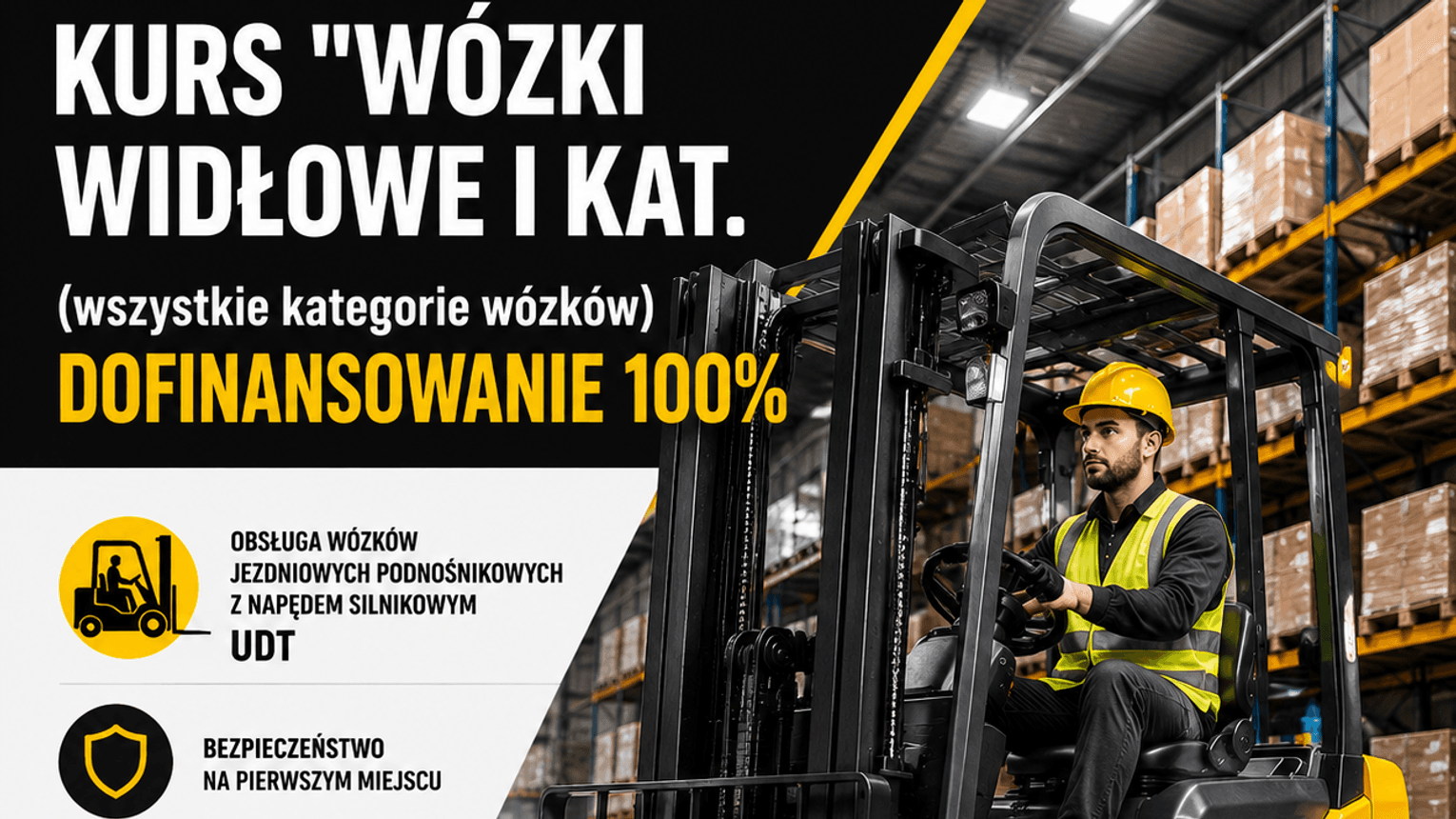 REKLAMA Kurs operatora wózków widłowych w Krośnie. Dofinansowanie 100%
