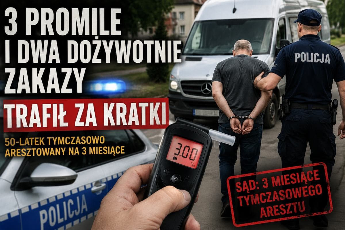 Trzy promile i dwa dożywotnie zakazy. 50-latek trafił za kraty
