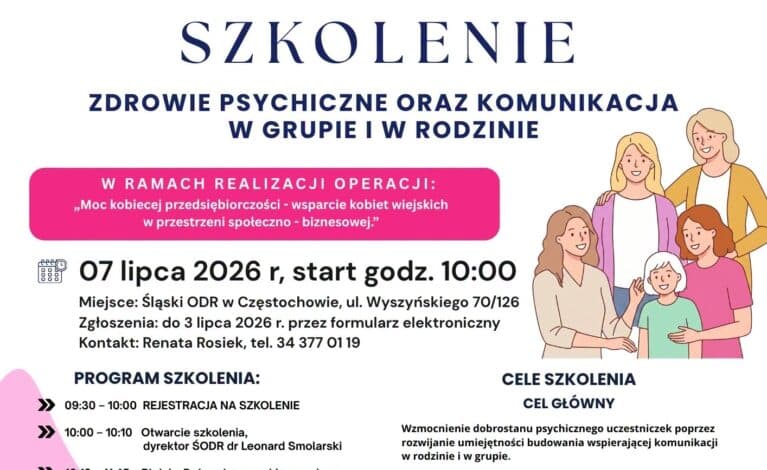 ŚODR w Częstochowie zaprasza na szkolenie o zdrowiu psychicznym oraz komunikacji w grupie i rodzinie